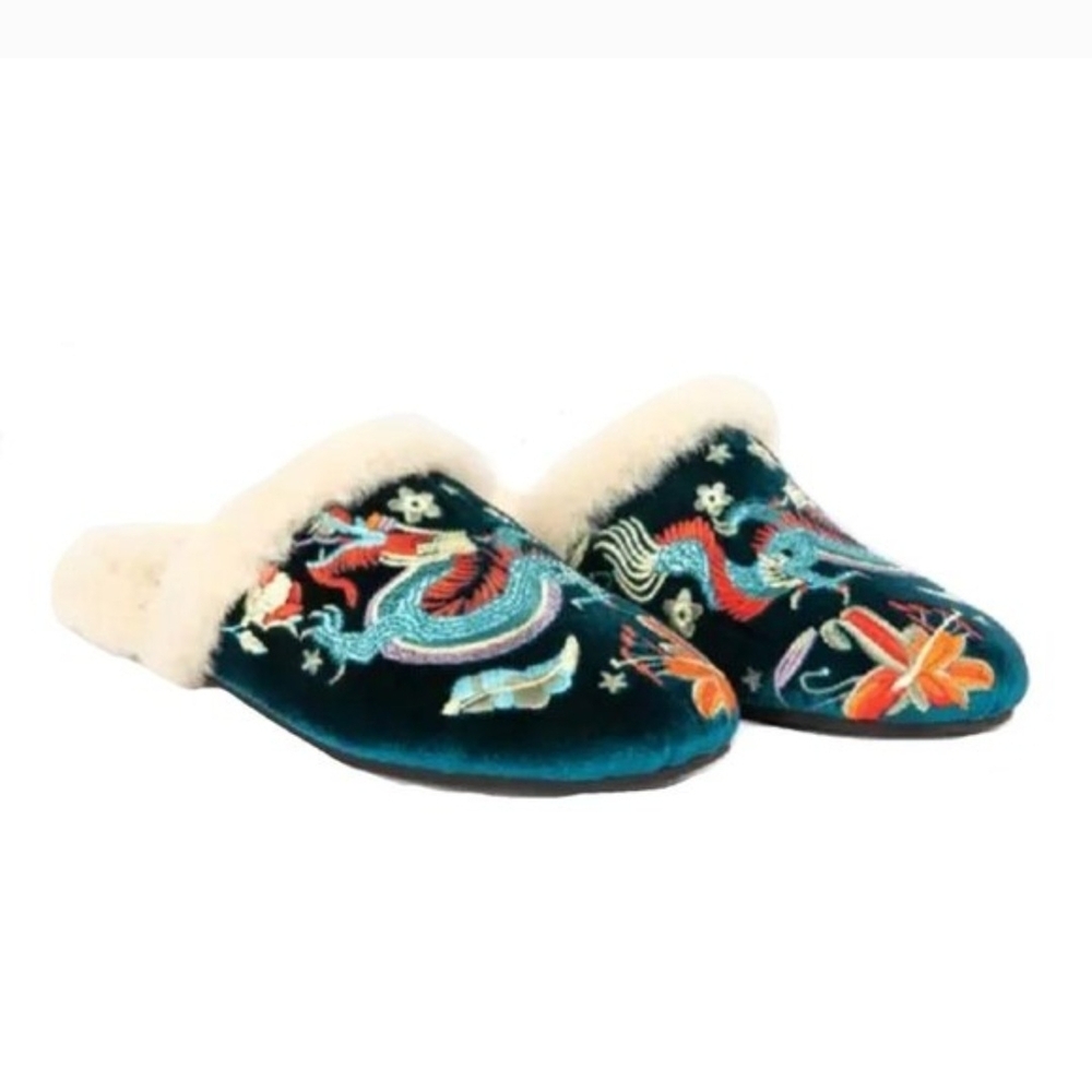 Embroidered Velvet Slip-On Mules